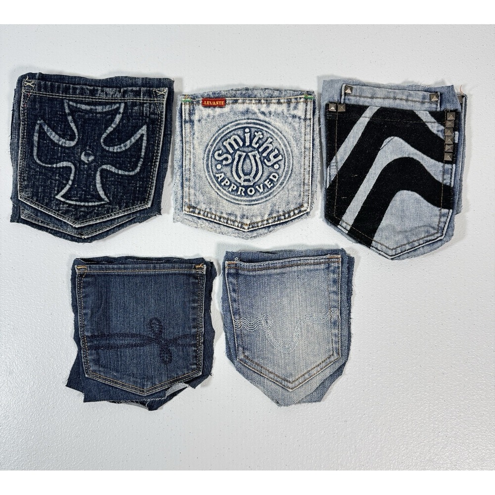 10 Denim Jean Back Pockets 5 Pairs Embossed Printed Embroidered Crafts Upcycle